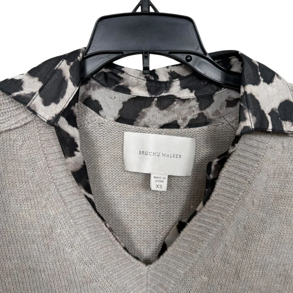 Brochu Walker The Looker Combo Sweater XS Gray Animal Print Wool Cashmere Preppy - Picture 5 of 11
